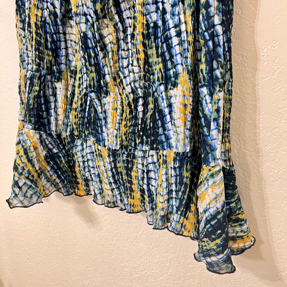 Ashro Womens XL 2 Piece Skirt Set Blue Yellow Abstract Ruffle Top Midi Skirt - Picture 10 of 11